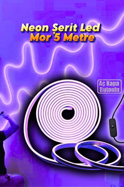 burul Neon Led Işık Mor Butonlu Şerit Led Seti 5 Metre