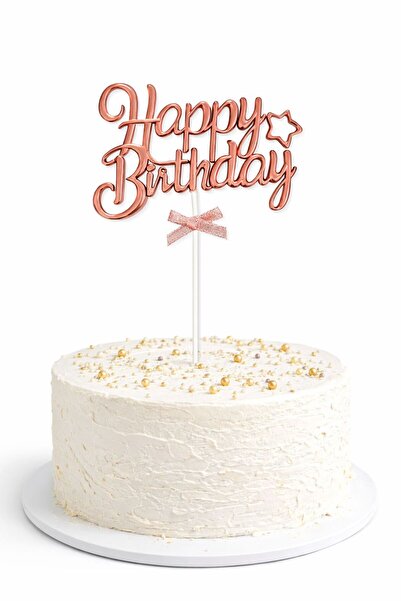 Partifabrik Happy Birthday Şeker Pembe Pasta Süsü
