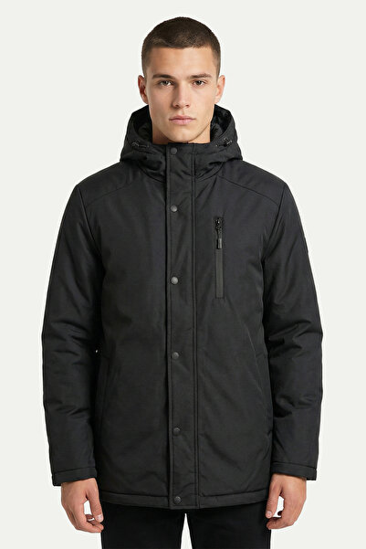 D1fference Erkek Siyah Su ve Rüzgar Geçirmez Kapüşonlu Kışlık Mont & Kaban & ...