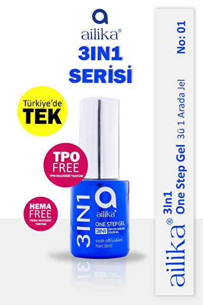 Ailika 3in1 Jel Top Coat ve Base Coat Dahil Kalıcı Oje 3in1 8ml No: 01