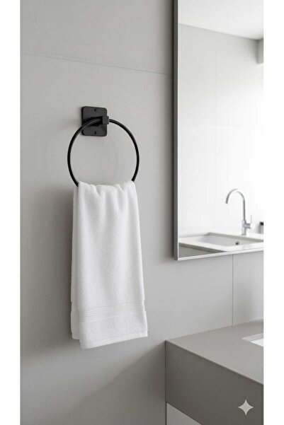 isometric Yapışkanlı Siyah Yuvarlak Havluluk Banyo Mutfak Havlu Askılık