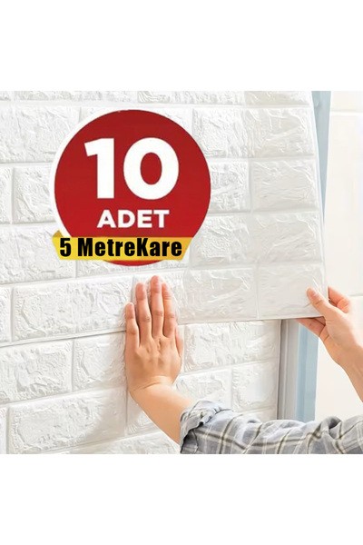Bien Home 10'lu Paket 3D Tuğla Duvar Panel | 70x77cm Büyük Boyut, Gerçekçi Ef...