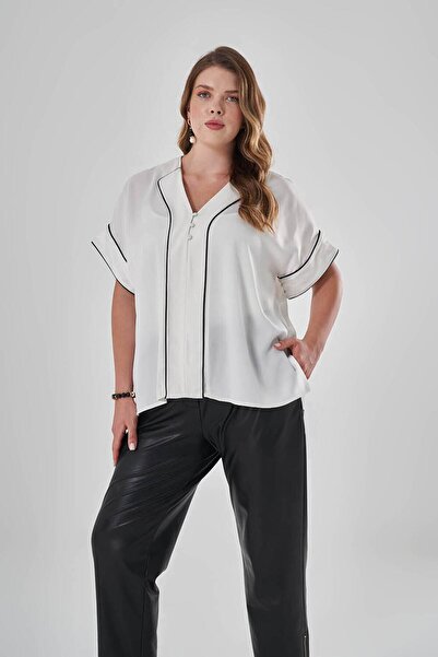 Mizalle Biyeli Saten Ekru Gömlek