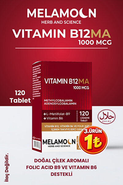 Melamoon B12, B6 Ve Folik Asit: Sinir Sistemi, Kan Oluşumu Desteği 1000mcg 12...