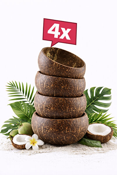 Kuru Yeşil Hindistan Cevizi Kasesi - 4 Adet – Jumbo – Smooth – El Yapımı – Do...