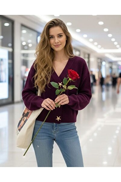 GenelTedarik سترة تريكو نسائية بأزرار على شكل نجمة