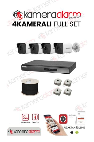 Hikvision 4mp Mikrofonlu 4 Kameralı Tak Çalıştır Hazır IP Kamera Seti Hard Di...