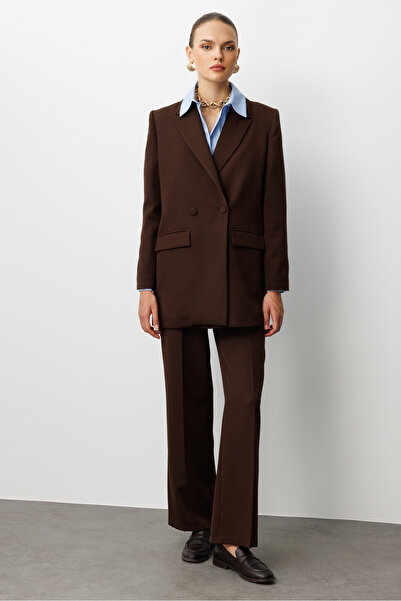 Mizalle Oversize Kahverengi Kruvaze Blazer Ceket