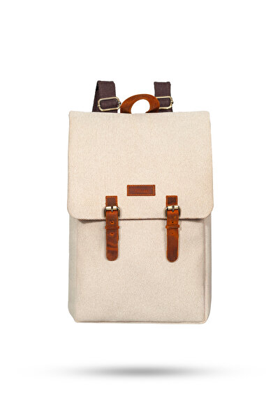 Gillario Design02 15.6 Inch Bej Kanvas Laptop Sırt Çantası
