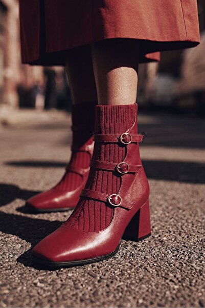 I Love Shoes Soreya Mat Deri Triko Bordo Kadın Streç Bot