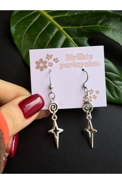 WhimsyWhite Spiral Yıldız Y2K Çelik Küpe, El Yapımı Vortex Kadın Küpesi