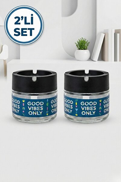 LE PARİS Набір з 2 без запаху скляних попільничок - Good Vibes Only з кришкою...