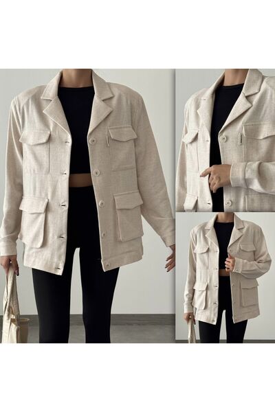 Quzu Cep Detaylı Ceket Natur