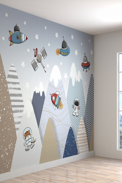 dreamwall Astronot Ve Uzay Araçları Desenli Sağlıklı Tekstil Duvar Kağıdı