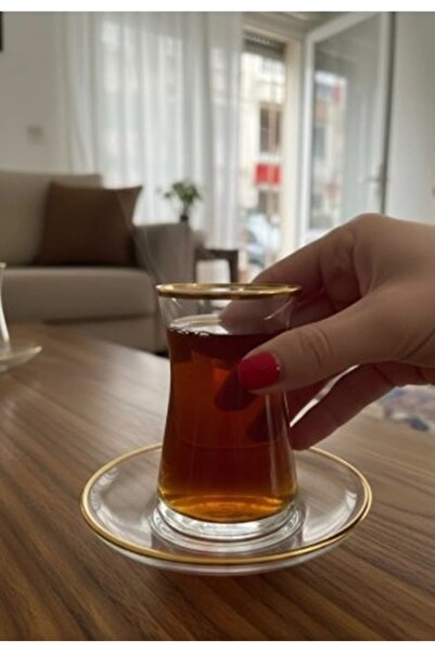 DECOSTYLE Mat Gold Paşabahçe Heybeli 12 Piece Tea Set |   Stylishly Decorated...