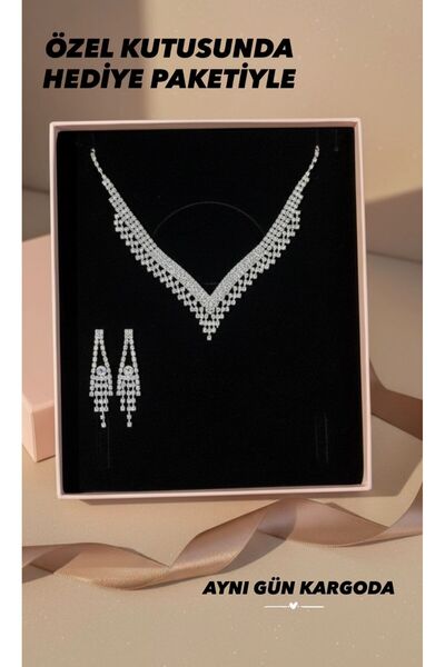 Filippa Silver Plated Jewelry Set Necklace Earrings Wedding Engagement Promise Wedding Jewelry Set