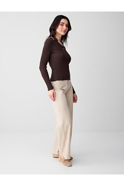 Jimmy Key Stone Normal Waist Flared Woven Long Trousers
