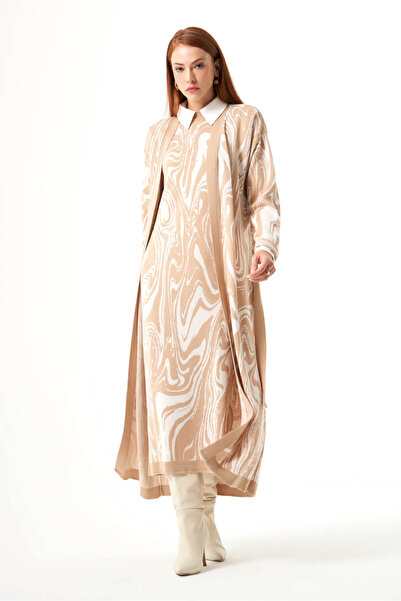 Mizalle Özel Desenli Triko Bej Hırka