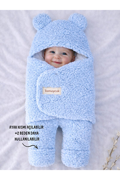 Tomuycuk 0-12 Months Fiber Plush Welsoft Blue Outer Baby Swaddle & Blanket wi...