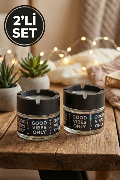 LE PARİS Набір з 2 без запаху скляних попільничок - Good Vibes Only з кришкою...
