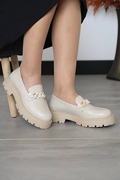 Cooliza Hakiki Deri Tokalı Günlük Kalın Taban Rahat Kadın Loafer Ayakkabı