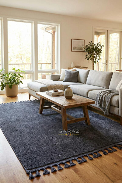 SARAZ HALI سجادة قطيفة رمادية - مريحة منتفخة