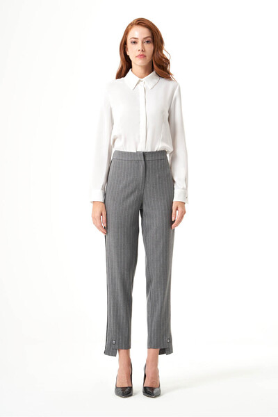 Mizalle Çizgili Gri Pantolon