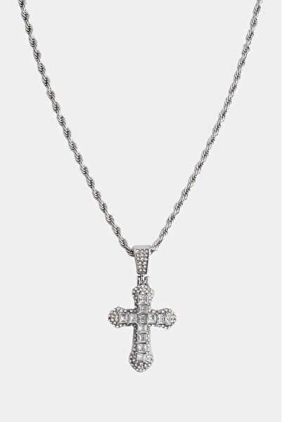 Crupt Studio 316L White Saint Baguette Cross Erkek Kolye