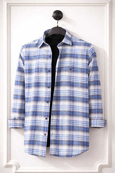 Varetta Erkek Mavi Kışlık Gömlek Geniş Kesim Cepli