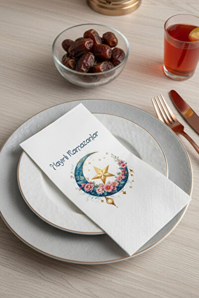 SUFFRA Hayırlı Ramazanlar Çiçekli Ay Desenli 16'lı Çift Katlı Lüks Kağıt Peçe...