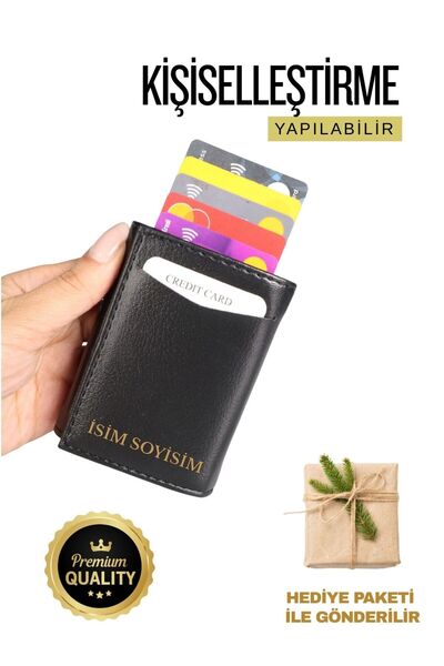 LELTH Kişiselleştirilebilir (İsme Özel) Mekanizmalı Siyah Kartlık Cüzdan