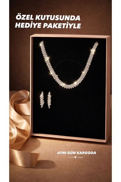 BEREN KILIÇ هدية عيد الحب، طقم مجوهرات ميليسا، قلادة وأقراط، طقم هدايا لحفلات...