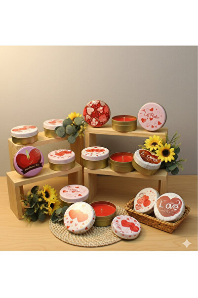 Şirin 1 ADET Love Temalı Metal Kutuda Mum