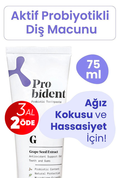 Probident Aktif Probiyotik Doğal Florürsüz Diş Macunu Üzüm Çekirdeği Özüt Ila...
