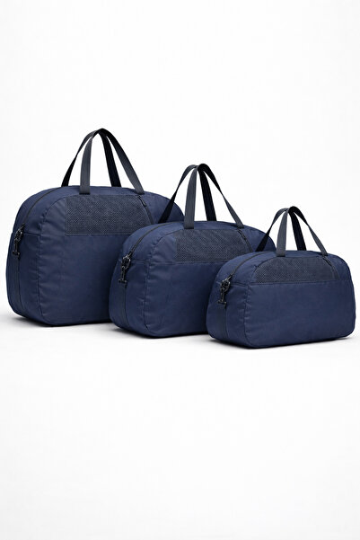 KAFF Navy Blue Set of 3 D Suitcase with Front Pocket, Adjustable Shoulder Str...