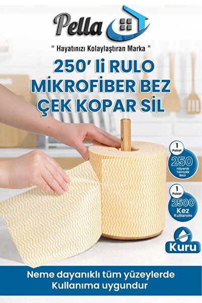 pella 250 Adet Ekonomik-Pratik Çek-Kopar Rulo Mikrofiber Temizlik Bezi 17x18 cm