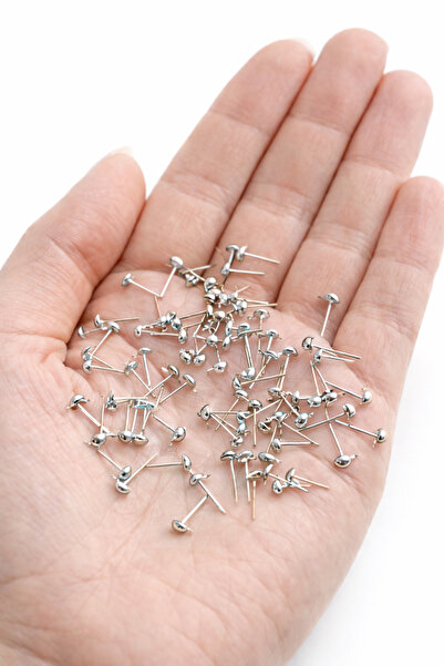 FlowerAksesuar 50 Adet - 4 Mm Top Başlı Küpe Iğnesi, Küpe Çivisi, Küpe Aparat...