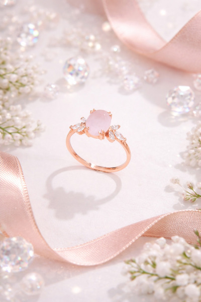 Siset Gümüş 925 Ayar Oval Pembe Kuvars Taşlı Sertifikalı Gümüş Yüzük