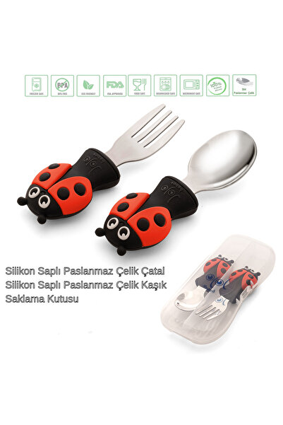 jojobebek Uğurböceği Premium Çocuk BPA'sız Silikon Saplı Paslanmaz Çelik Uçlu...