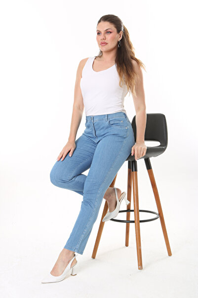 Şans Жіночі великі розміри Сині лікра 4 кишені Кольорові джинси 65n37725