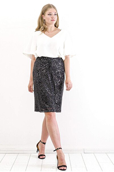 ANGELINO Büyük Beden Payet Abiye Etek KL06 Siyah