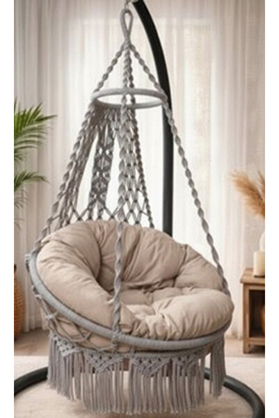 WOODSHUT Tek Kişilik Makrome El Örgüsü Salıncak MİS38002Gri (Sadece Salıncak)