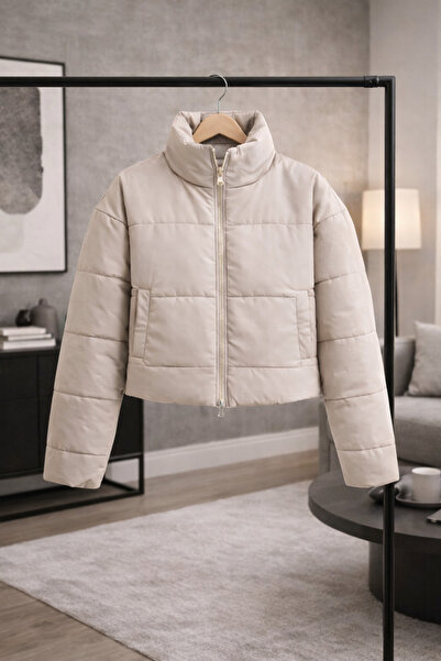 Richarlison Γυναικείο πουπουλένιο παλτό με ψηλό γιακά και φερμουάρ, κοντό χει...