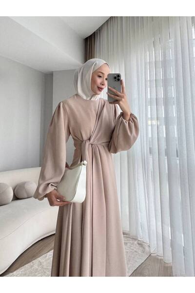 Molly Nelly Kadın Önü Şal Detaylı Krep Tesettür Elbise