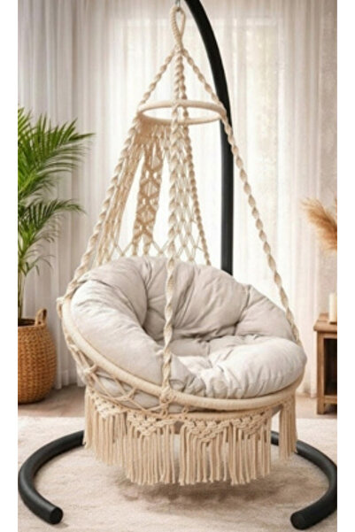 WOODSHUT Makrome Salıncak Minderli (KREM)- %100 El Işçiliği - Mis38002k (Salı...