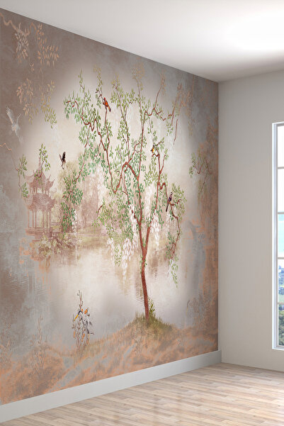 dreamwall Sulu Boya Göl Ve Ağaç Desen Yırtılmaz Sağlıklı Tekstil Duvar Kağıdı