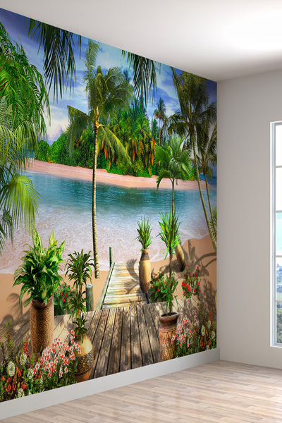 dreamwall Sahil Ve Çiçek Desenli Isı Ve Ses Yalıtımlı Sağlıklı Tekstil Duvar ...