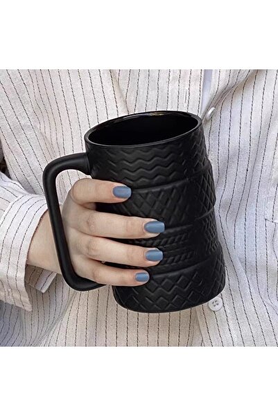 Livava Rubber Wheel Porcelain Mug, Black, 12X11