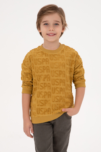 U.S. Polo Assn. سويت شيرت برقبة دائرية للأولاد باللون الخردلي 50308515-VR151