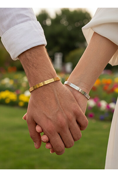 GLANZEND مجموعة أساور خاصة للأزواج باللون الذهبي والفضي - أساور للحبيب والزوج...